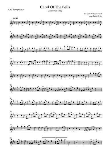Carol Of The Bells (Christmas Song) for Alto Saxophone Solo (D Minor) (arr. Fabio Britto)