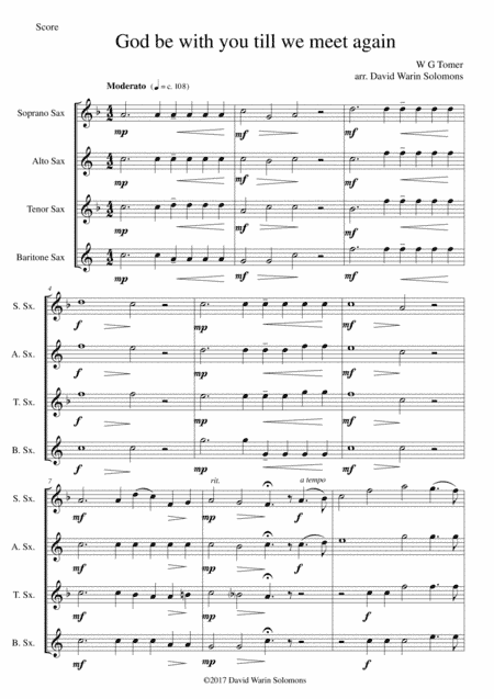 God be with you till we meet again for saxophone quartet (arr. David Warin Solomons)