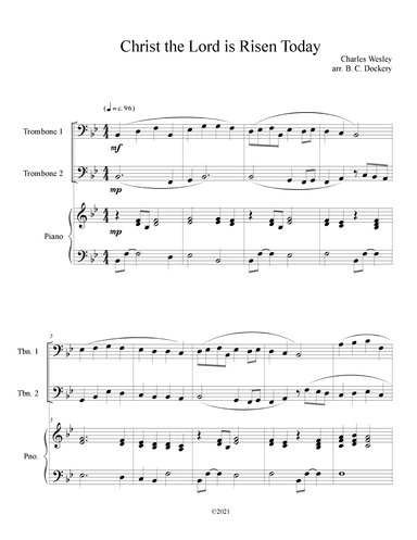Christ the Lord is Risen Today (Trombone Duet with Piano Accompaniment) (arr. B. C. Dockery)