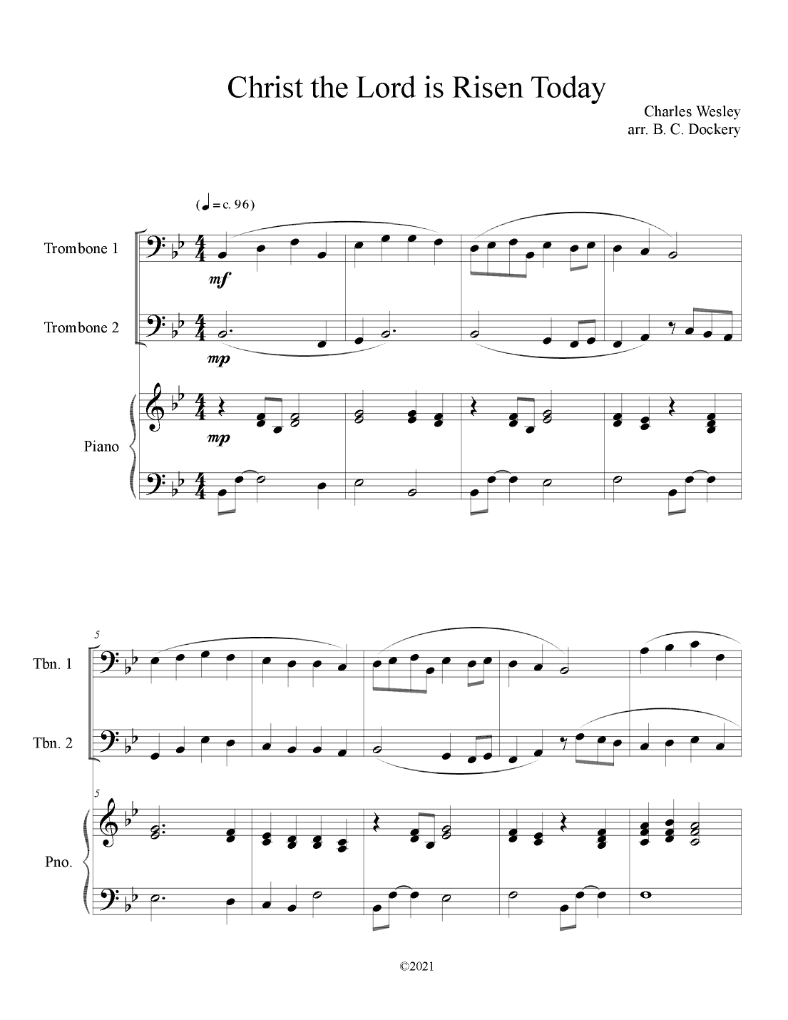 Christ the Lord is Risen Today (Trombone Duet with Piano Accompaniment) (arr. B. C. Dockery)