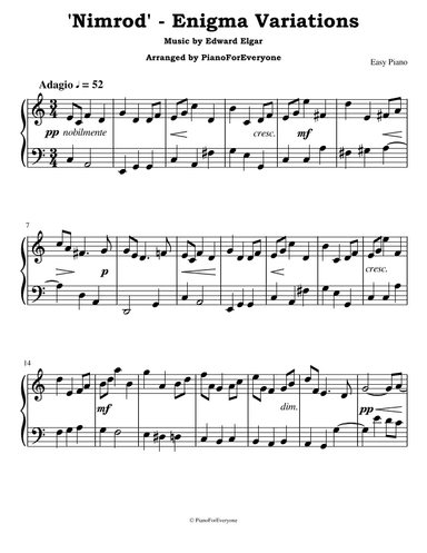 'Nimrod' from Enigma Variations - Elgar (Easy Piano) (arr. PianoForEveryone)