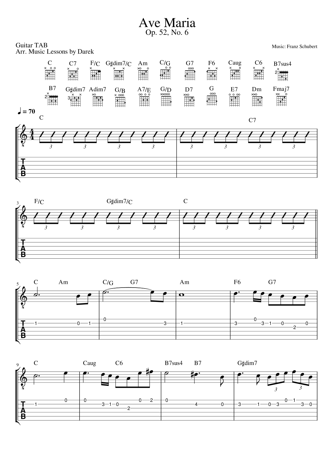 Ave Maria (GUITAR TAB) Op. 52, No. 6 [Franz Schubert] (arr. Darek)