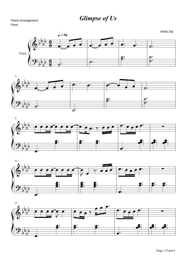 Glimpse Of Us (arr. poon)