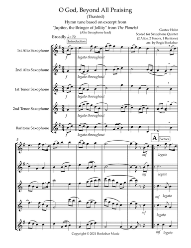 O God, Beyond All Praising (Thaxted) (Bb) (Saxophone Quintet - 2 Alto, 2 Tenor, 1 Bari) (Alto lead) (arr. Regis Bookshar)