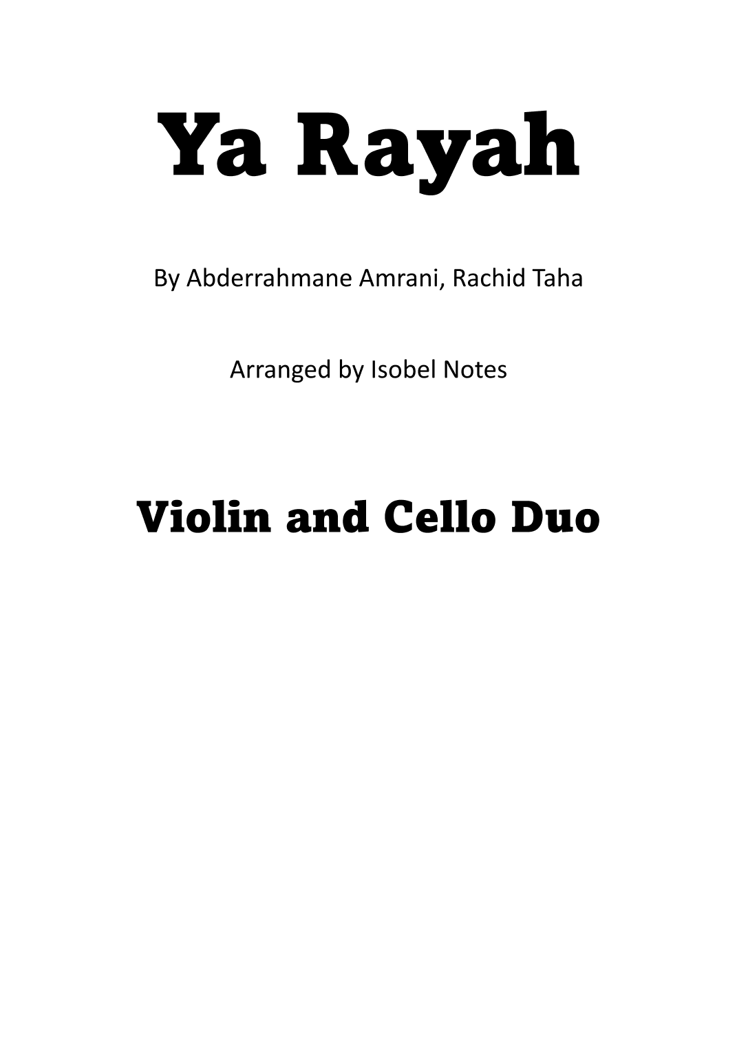 Ya Rayah (arr. Isobel Notes)