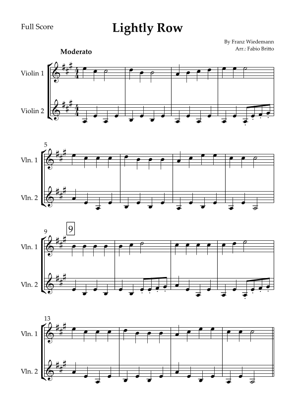 Lightly Row for Violin Duo (arr. Fabio Britto)
