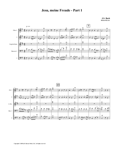 Jesu, meine Freude - Part 1, by J.S. Bach for Double Reed Quintet (arr. Richard Byrnes)