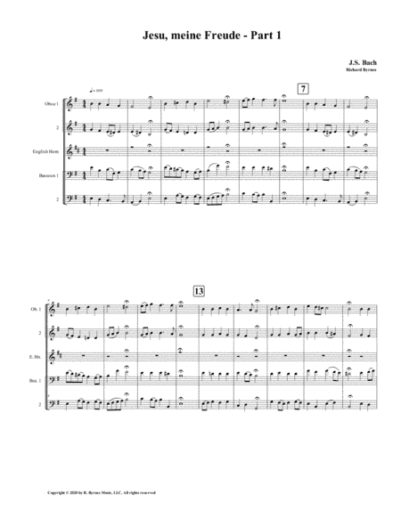 Jesu, meine Freude - Part 1, by J.S. Bach for Double Reed Quintet (arr. Richard Byrnes)