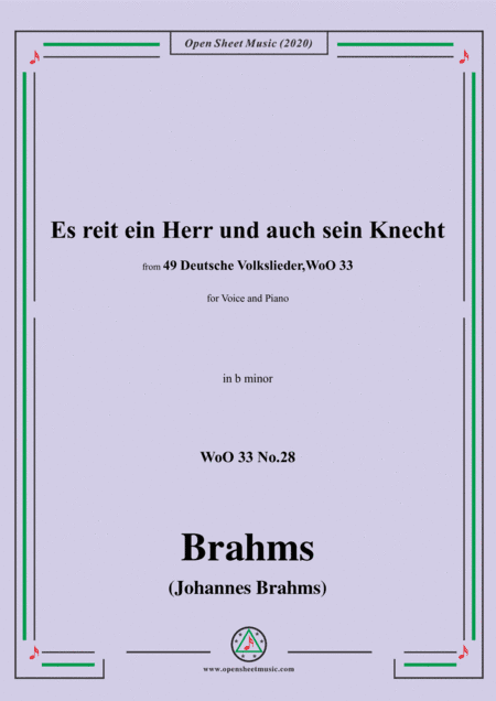 Brahms-Es reit ein Herr und auch sein Knecht,WoO 33 No.28,in b minor,for V&Pno (arr. MSM)