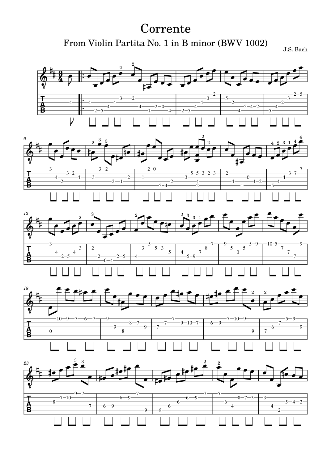 J.S. Bach: Corrente (Violin Partita No. 1 in B minor BWV 1002) Adaptation for Electric Guitar (arr. Jussi Kontinen)