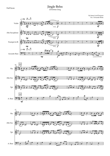 Jingle Bells - Jazz Version (Christmas Song) for Violin, Alto Saxophone, Trumpet in Bb and Acoustic (arr. Fernando Britto)