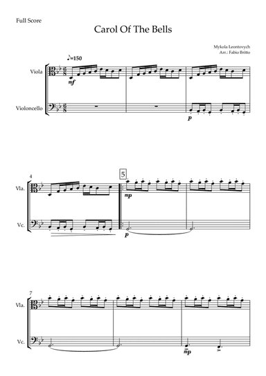Carol Of The Bells (Mykola Leontovych) for Viola & Cello Duo (arr. Fabio Britto)