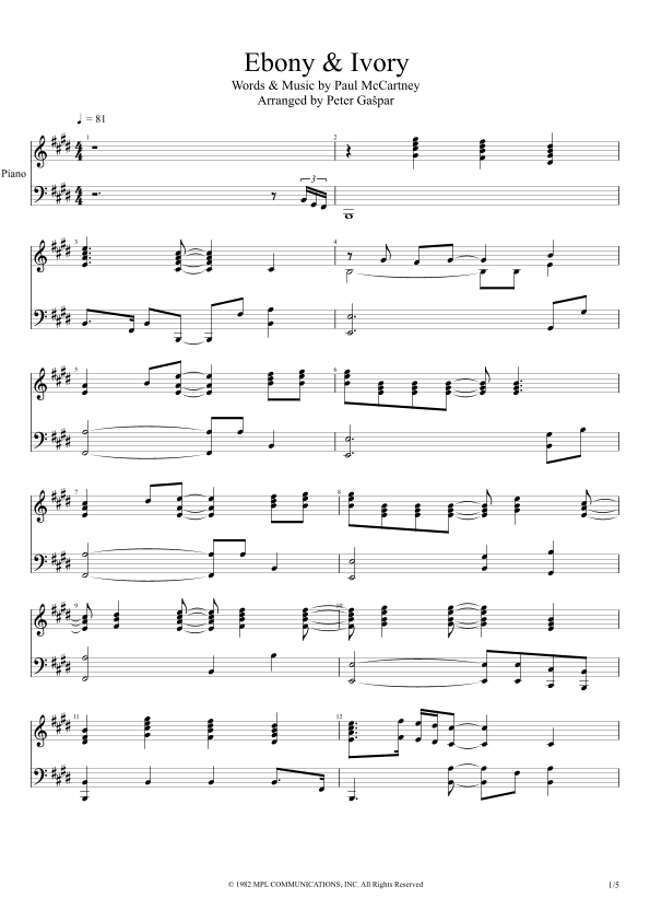 Ebony And Ivory (arr. Peter Gašpar)
