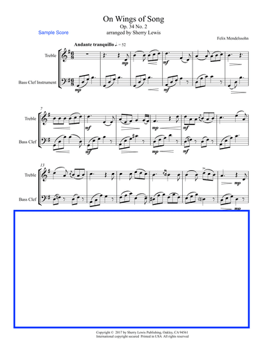ON WINGS OF SONG for Duo, Intermediate Level for String Duo, Woodwind Duo, any combination of a treb (arr. Sherry Lewis)