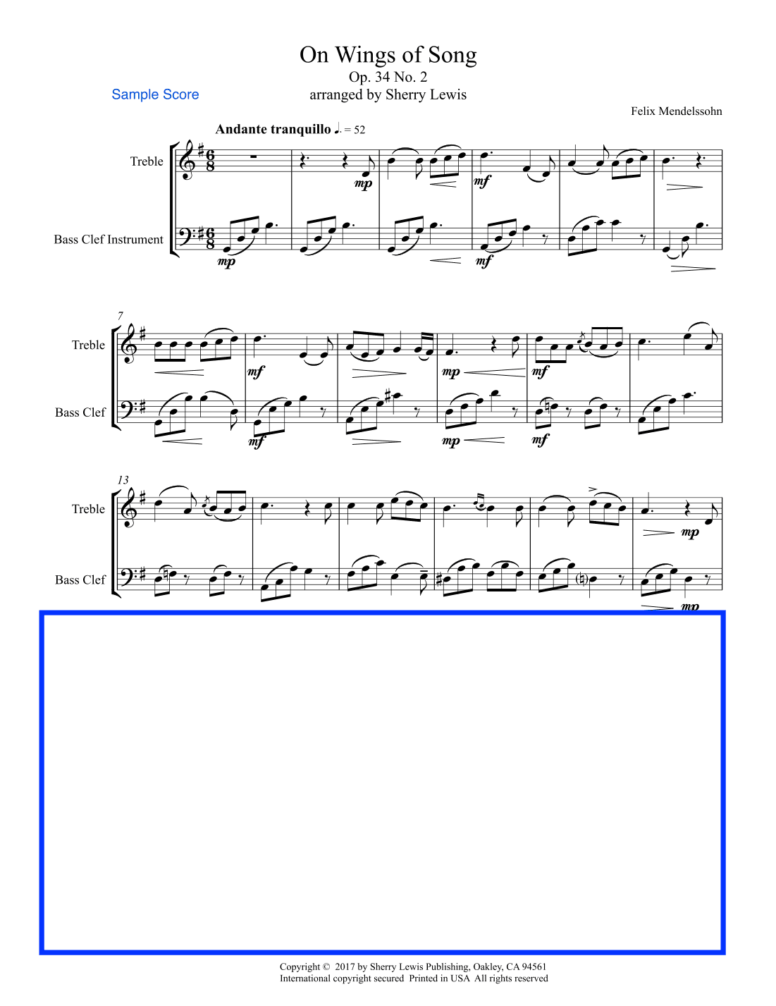 ON WINGS OF SONG for Duo, Intermediate Level for String Duo, Woodwind Duo, any combination of a treb (arr. Sherry Lewis)