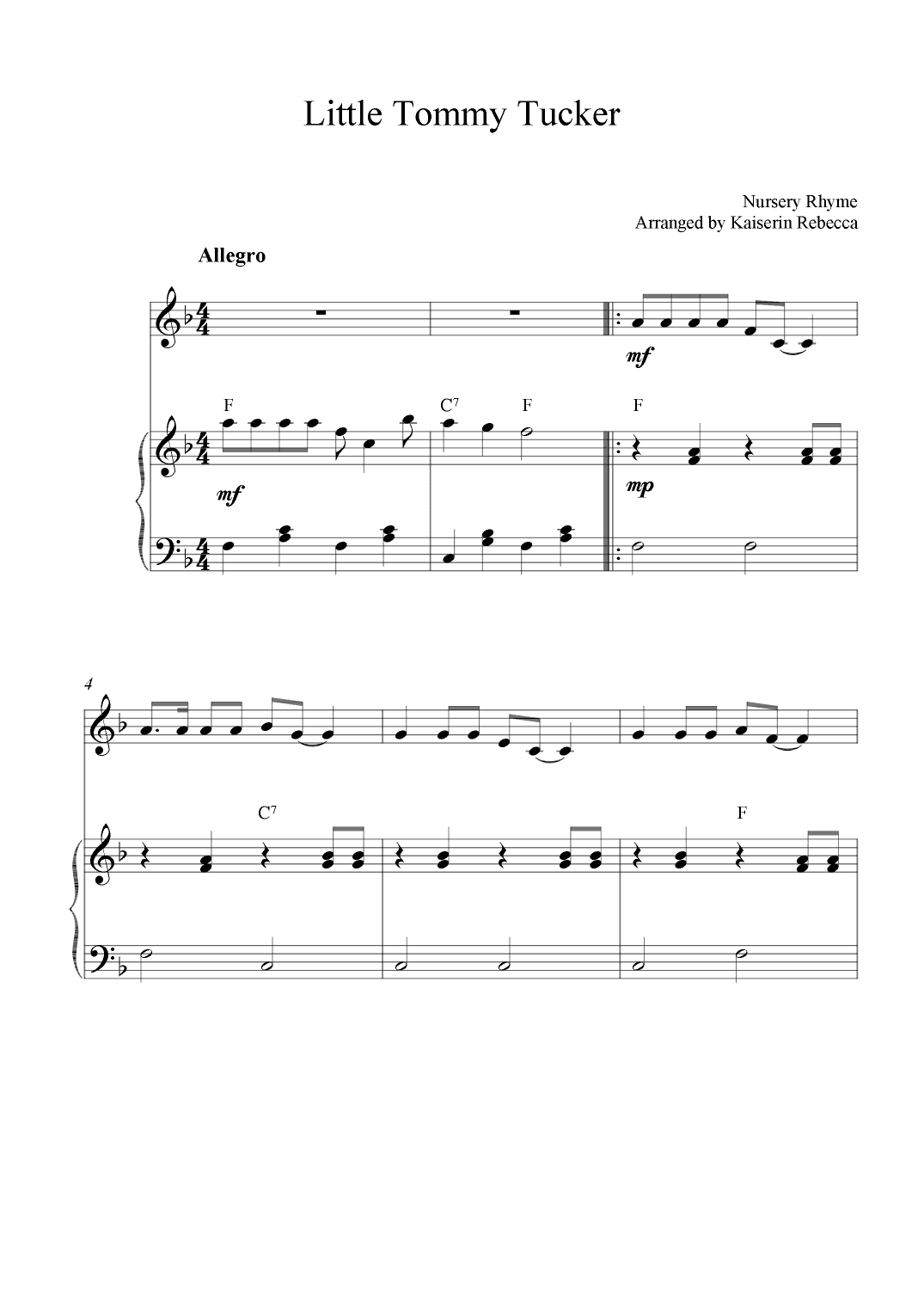 Little Tommy Tucker (arr. Kaiserin Rebecca)