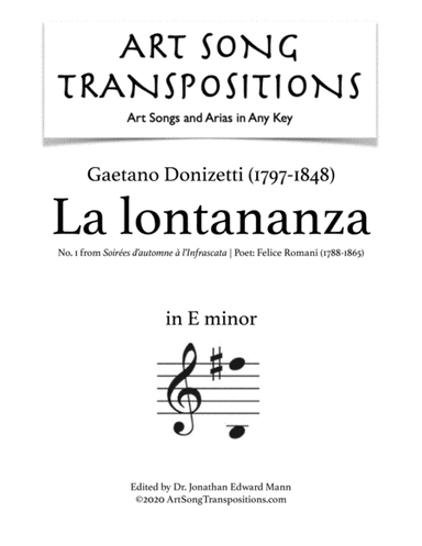 DONIZETTI: La lontananza (transposed to E minor) (arr. ArtSongTranspositions.com)