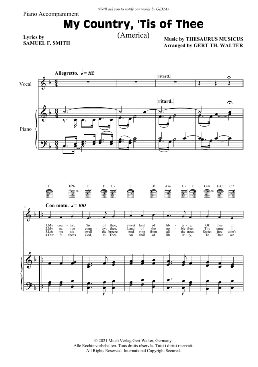 My Country, 'Tis Of Thee (America) (arr. Gert Th. Walter)