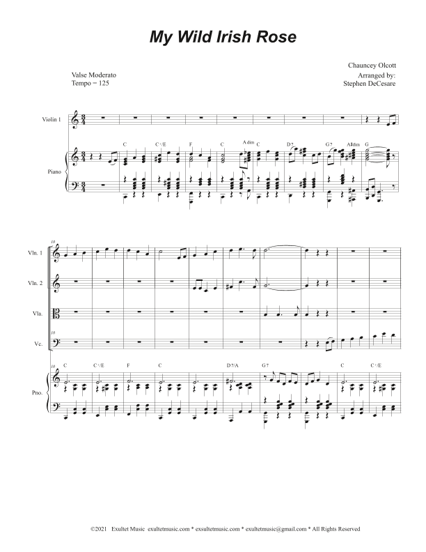 My Wild Irish Rose (String Quartet and Piano) (arr. Stephen DeCesare)