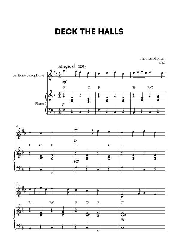 Deck the Halls (for Baritone Sax and Piano) (arr. Cadenza Editions)