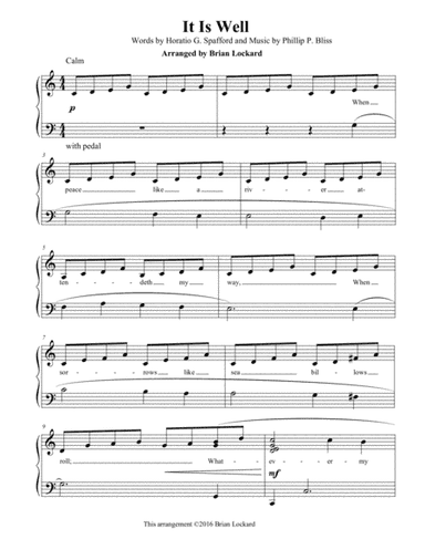 It Is Well Easy/Beginner Piano (arr. Brian Lockard)