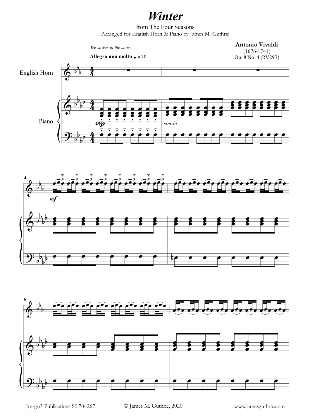 Vivaldi: Winter from the Four Seasons for English Horn & Piano (arr. James M. Guthrie, ASCAP)