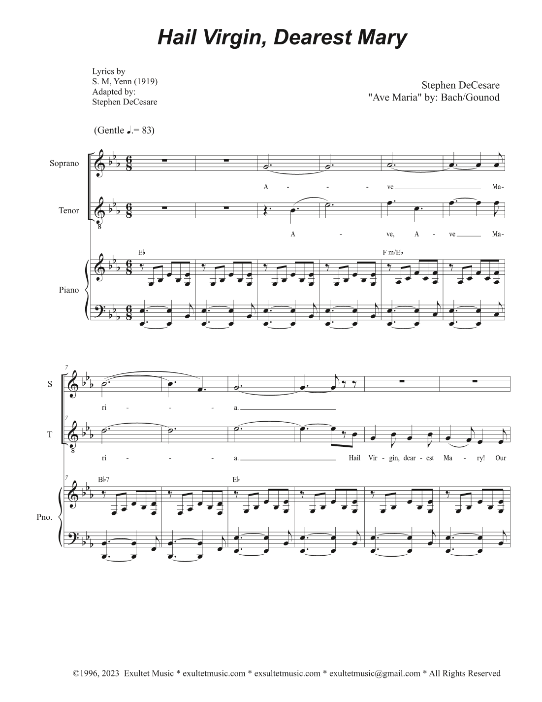 Hail Virgin, Dearest Mary (Duet for Soprano and Tenor solo)