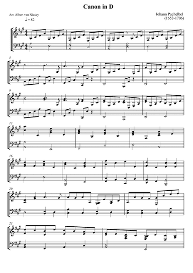 Johann Pachelbel - Canon in D - A major key (arr. Albert van Niasky)