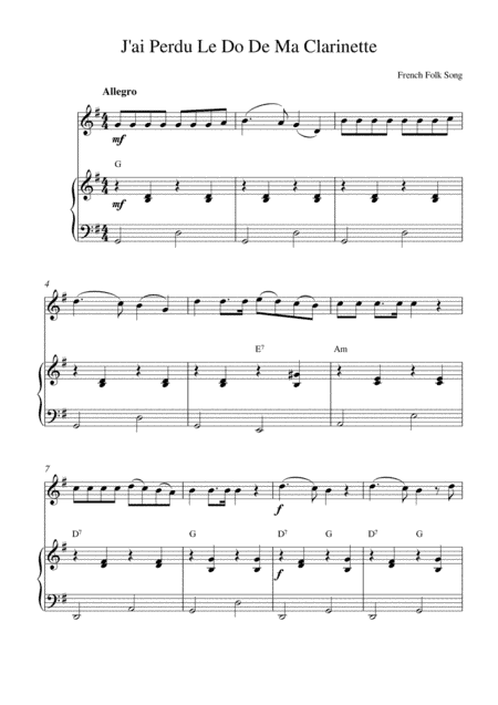 J'ai Perdu Le Do De Ma Clarinette (arr. Kaiserin Rebecca)