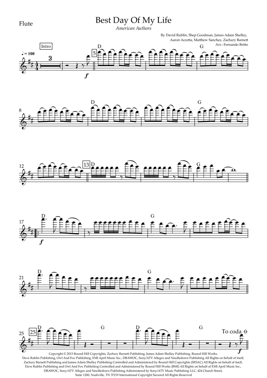 Best Day Of My Life (arr. Fernando Britto)