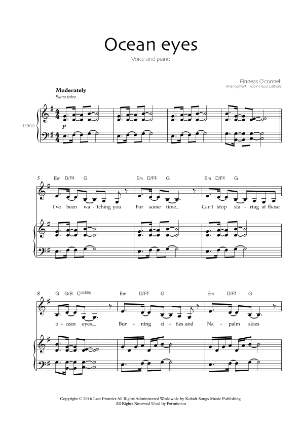 Ocean Eyes (arr. Robin Hood Editions)