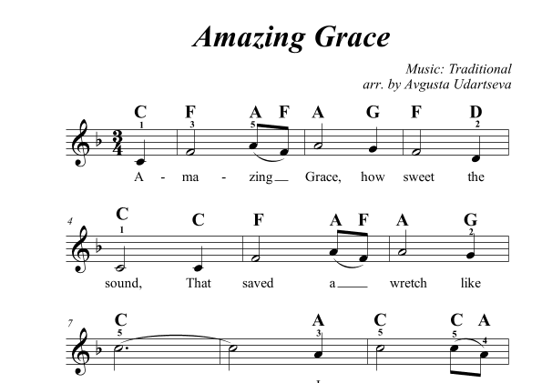 Amazing Grace Treble Clef Very Easy (arr. Avgusta Udartseva)