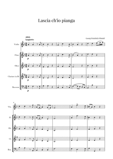 Haendel - Lascia ch’io pianga (for Violin and Woodwind Quartet) (arr. Cadenza Editions)