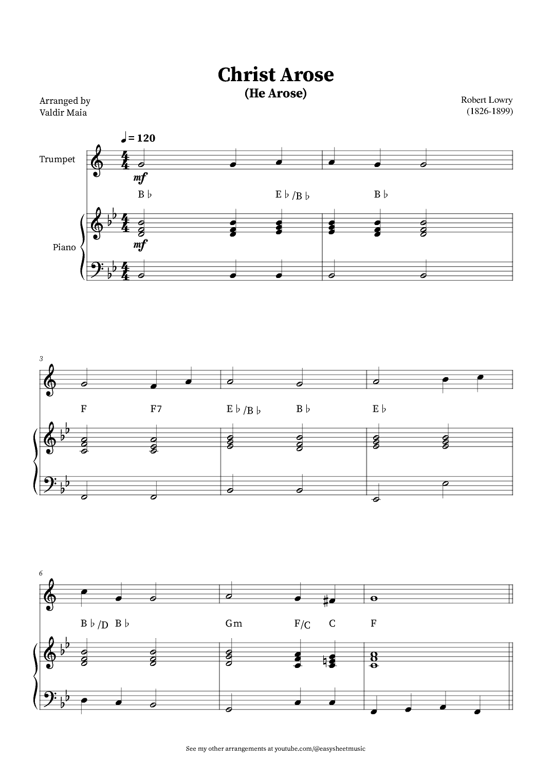 Christ Arose (He Arose) -  Trumpet and Piano (with chords) (arr. Valdir Maia)
