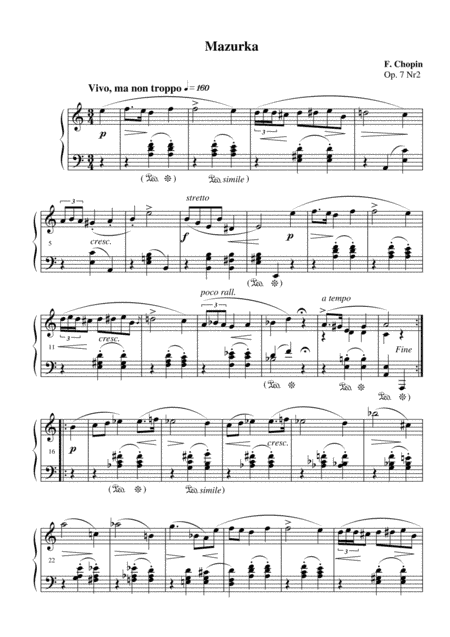 Chopin - Mazurka op. 7 No.2 for piano solo (arr. MPS)