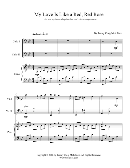 My Love Is Like a Red, Red Rose for Cello Duet