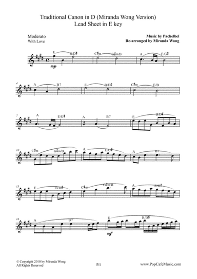 Traditional Canon in D - Tenor or Soprano Saxophone + Concert Key (arr. Miranda Wong)