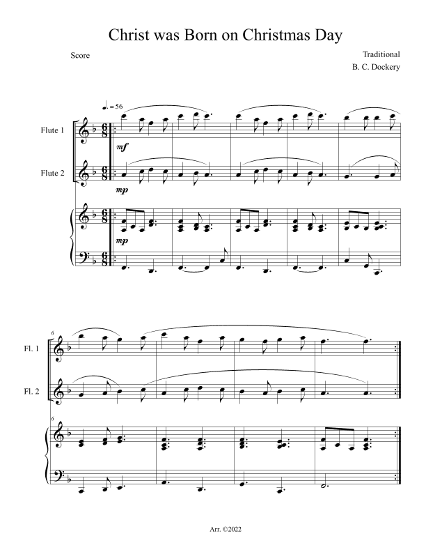 Christ was Born on Christmas Day (Flute Duet with Piano Accompaniment) (arr. B. C. Dockery)
