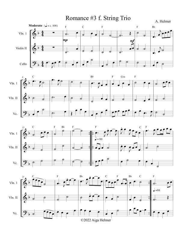 Romance #3 f. String Trio - Score Only