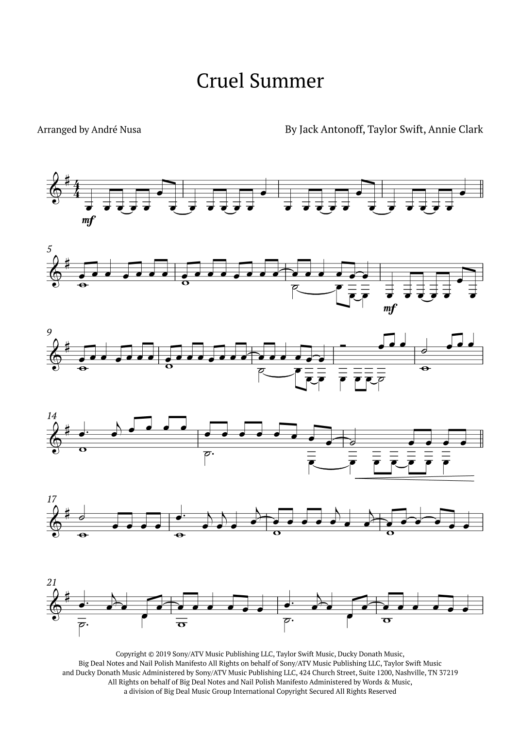 Cruel Summer (arr. André Nusa)