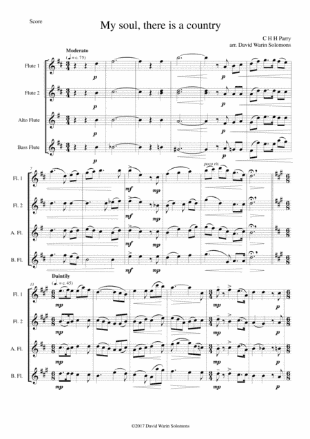 My soul, there is a country for flute quartet or flute choir (arr. David Warin Solomons)