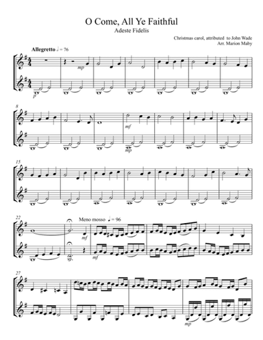 O Come All Ye Faithful violin duet (arr. Marion Maby)