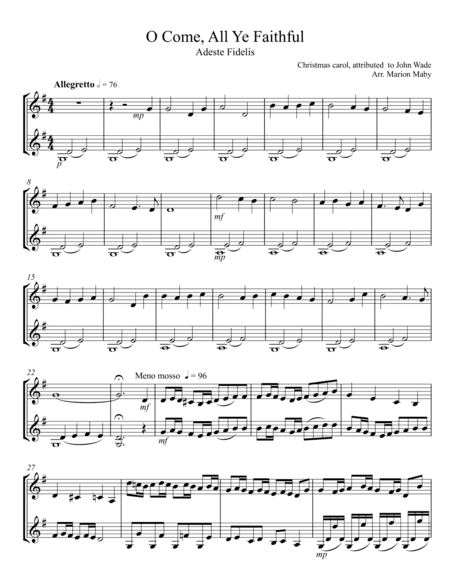 O Come All Ye Faithful violin duet (arr. Marion Maby)