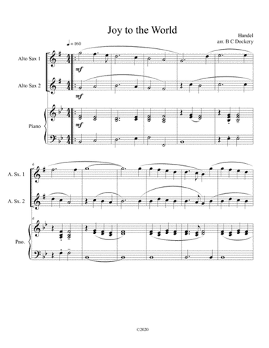 Joy to the World (alto sax duet) with optional piano accompaniment (arr. B C Dockery)