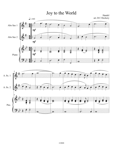 Joy to the World (alto sax duet) with optional piano accompaniment (arr. B C Dockery)