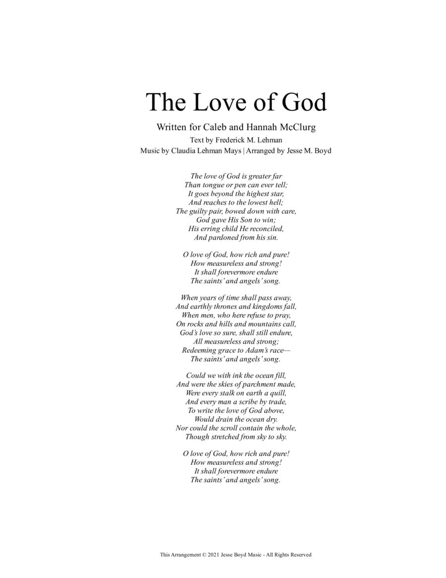 The Love of God (arr. Jesse M. Boyd)
