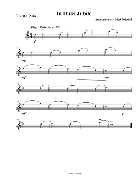 In Dulci Jubilo: B flat saxes (arr. Meri Dolevski)