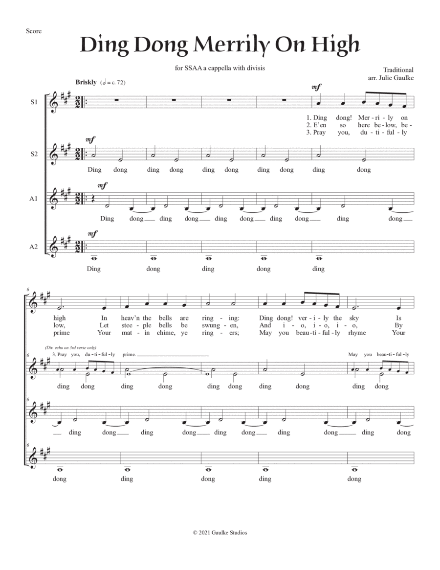 Ding Dong Merrily On High for SSAA a cappella with DIVISIS (arr. Julie Gaulke)