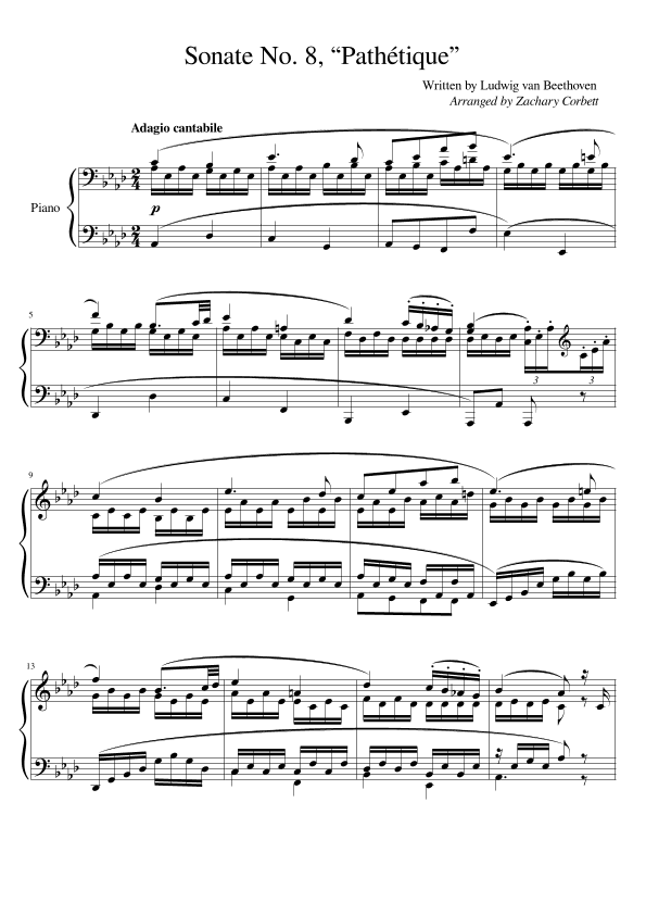 Sonate No. 8 Pathetique 2nd Movement Opus 13 (arr. Zachary Corbett)