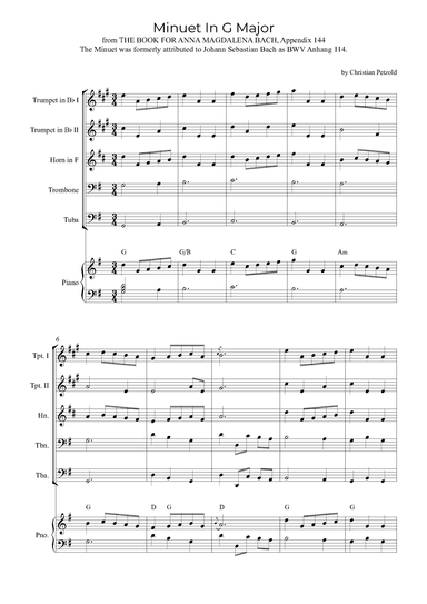 Minuet In G Major (with piano and chords) (arr. Alex Nunes Rodrigues)